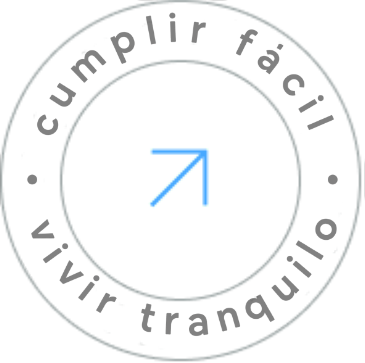 Sello circular con el lema cumplir fácil, vivir tranquilo y una flecha azul